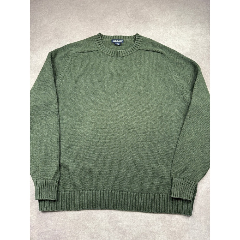 VTG 90s Lands End Mens XXL Green Crew Neck Sweater Knit Raglan Made in Japan